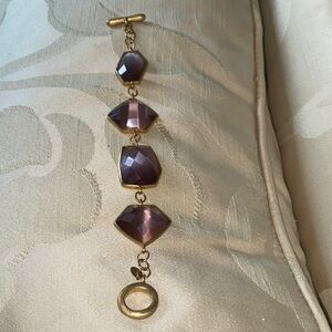 Gold-Tone Bracelet with Faceted Mauve Stones signed RL China Toggle Close